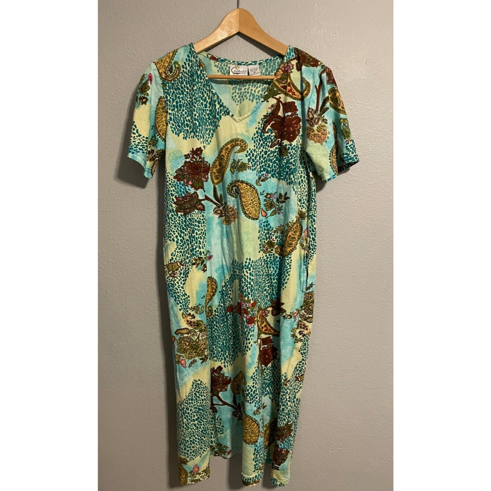 Vintage Daffodil by Loungees Women House Dress Medium Paisley Floral Beaded Boho